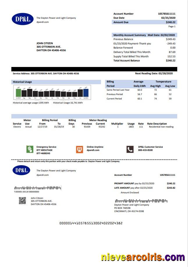 USA Ohio DP&L utility bill